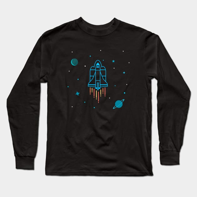 Space Ship In Outer Space T-Shirt Long Sleeve T-Shirt by happinessinatee